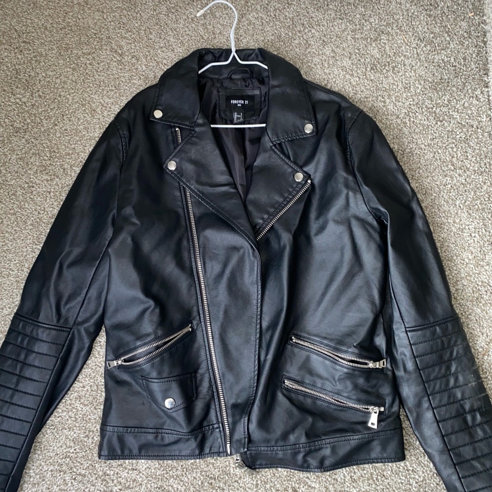 Black leather biker jacket